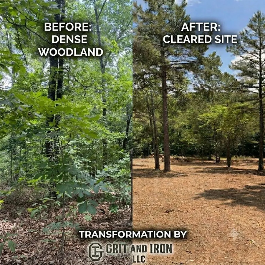Before and after forestry mulching on a Northeast Oklahoma property